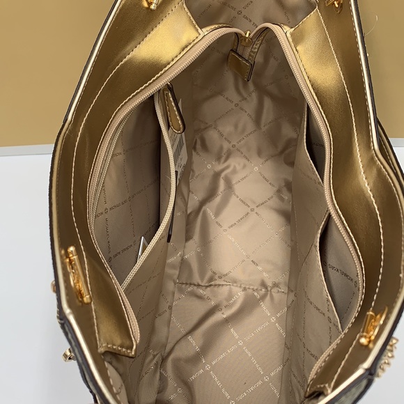 MICHAEL KORS LARGE X CHAIN SHOULDER TOTE BAG PALE GOLD COLOR - Picture 10 of 16